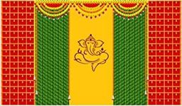 Talambralu Ganesh Bells Backdrop Cloth for All Festivals/House Hold Functions/Haldi Function & Any Traditional Ceremonies :Ganesh with Bells Design(Washable) 5Feet Height * 8 Feet Width