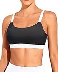 Tempt Me Women Sports Bra Bikini Tops Scoop Neck Bathing Suits Top Padded Swim Crop Tops Only, Black White, Medium