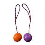 Dog Ball on a Rope - Dog Toy for Fetch, Catch, Throw and Tug of War, Rubber Ball for Teething, Durable Dog Toys, Non-Toxic, Ball on String for Training, Chewing and Playing (2 Count) (Purple & Orange)