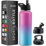 Triple Insulated Stainless Steel Water Bottle with Straw Lid - Flip Top Lid - Wide Mouth Cap Insulated Water Bottles, Keeps Hot and Cold - Great for Hiking & Biking. (40 Oz, Pacific Blue Rose Blend)