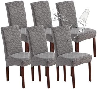 Genina Waterproof Chair Covers for Dining Room, Stretch Jacquard Dining Chair Slipcovers Removable Washable Chair Protector for Kitchen, Parsons (Jacquard-Light Gray, 6 PCS)