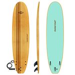 Osprey Pinstripe Foam Surfboard Soft Foamie Complete with Leash and Fins, High Spec Vacuum Sealed, Wood Effect, 8.2 ft