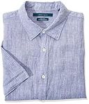 Perry Ellis Men's Short Sleeve Linen Shirt, Colony Blue 2, Medium