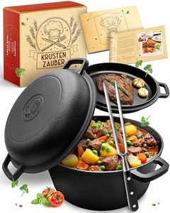 KRUSTENZAUBER Gusseisen Topf [inkl. Fleischgabel] - Robuster 26cm Gusseisen Bräter mit Deckel Backofengeeignet - Ideal als Schmortopf Induktion, Dutch Oven Set, Kazan, Cast Iron Pot, Kochtopf