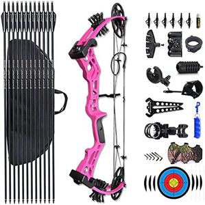 PANDARUS Compound Bow Set 15-45lbs for Pull Beginner and Teens Right Handed Adjustable 18"-29" Draw Length, 320 FPS Speed, Hunting Bow Archery Set New 2024 (Pink Right Handed Bag Pro)