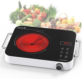 GIHETKUT Electric Cooktop Single Burner, 1800W 110V Electric Stove Top with Knob Control, Portable Induction Cooktop with 2 Handle, Hot plate with Double Ring Heating, 4 hours Timer