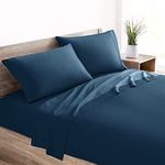 Mellanni Twin XL Cotton Bed Sheets Set - 400 Thread Count - Breathable Sateen Weave - 3 Piece Twin XL Bedding Set - 100% Cotton Twin XL Sheets Set - Fits Mattresses up to 16" Deep (Twin XL, Navy)