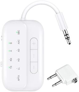 Beeitzie Bluetooth V5.4 Transmitter Receiver, 2-in-1 Airplane Bluetooth Adapter for TV, PC, Gym,Switch,Supports to 2 AirPods/Headphones;Bluetooth Receiver for Car/Home Stereo,with AptX Low Latency/HD