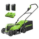 Greenworks Tools Battery Lawnmower GD24X2LM36K2x (Li-Ion 48V 36cm Cutting Width Up to 200m² 40L Grass Catcher 5-Fold Central Cutting Height Adjustment with 2x2Ah Battery and Dual Slot Charger)