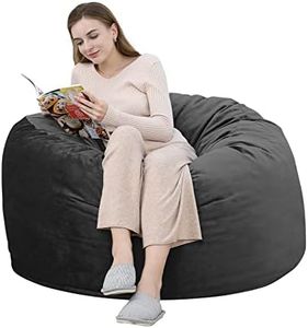 GlowSol Big Huge Giant Bean Bag Chair for Adults, Memory Foam Bean Bag Chair with Machine Washable Plush Velvet Cover, Stuffed Sofa Chair, 4FT, Solid Black