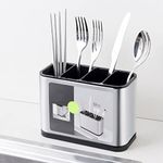 4 Cells Kitchen Utensil Organizer, Stainless Steel Cooking Utensil Holder Flatware Organizer Cutlery Utensil Holder for Knives Forks Organize Drawers Countertops Tableware Storage,18 x 13 x 8.6cm