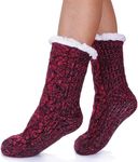 Womens Slipper Fuzzy Socks Grip Non Slip Winter Warm Thermal Thick Fluffy Cozy Plush Fleece Comfy Home Socks Valentines Christmas Gift for Her Stocking Stuffers(Black Red)