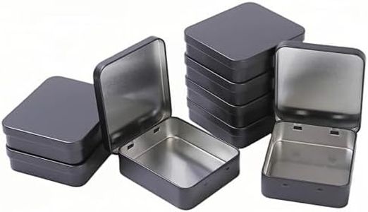 8 Pack Empty Rectangular Black Metal Storage Organizer Tins with Hinged Lids for Candies, Gifts & Treasures (3.7 x 3.3 x 1 inch)