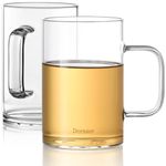 Dorsaer Glass Mugs Set of 2, 16oz Thick Flat Bottom Glass Coffee Mugs, Large Clear Glass Cup with Handle for Beverages, Tea, Cappuccino, Latte, Espresso Coffee, Juice