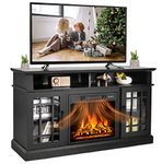 SIMOE Modern 48 Inch Electric Fireplace TV Stand, Fireplace TV Console for TVs up to 50 Inches with Two Open Shelves and Cabinets, Black