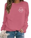 ASTANFY Women Aunt Sweatshirt Cool Aunts Club Crewneck Sweatshirt Auntie Long Sleeve Lightweight Shirt for Aunt Gift, Pink-2, XX-Large