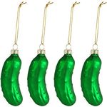 Ornativity Christmas Pickle Tree Ornament - Traditional Glass Blown Green Pickles Hanging Pickle Xmas Holiday Ornaments Decor 3.5" Pack of 4