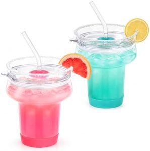 16 oz Margarita Glasses with Straw, 360 Sippable and Saltable Lid, 2 Pack