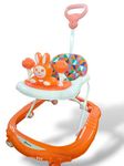 Baby Activity Walker, 3 Level Adjustable Height, Toy Bar, Parental Push Handle, Anti-Rollover, Folding, for Boys, Girls, Kids (Orange)