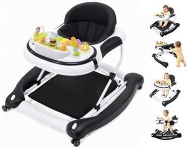 5 in 1 Baby Walker, Music and Lights Walker for Baby Boy Girls 6-12 Months, Foldable Baby Walkers with Wheels and Bouncer Combo Portable, Toddler Infant Walker with Adjustable Height