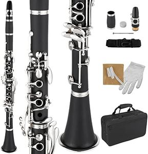 Ktaxon Bb Clarinet for Beginners, Band & Orchestra Musical Instruments 17 Keys B Flat Student Clarinets Set with Cleaning Kit, Case, Mouthpiece, Accessories (Black)