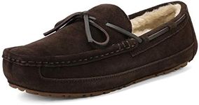 DREAM PAIRS Men's House Slippers Moccasin Indoor Outdoor Fuzzy Furry Loafers Suede Leather Warm Comfortable Shoes,Size 9,02-Brown