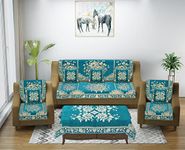 Dazzling DECOR Sofa Seater Slip Covers 5 Seater with Cushion and Table Cover - 3+2 Seater Velvet Sofa Cover Set for Single Sofa Couch - Latest Sofa Seat Protector Slip and Back Covers, 2702_Sky