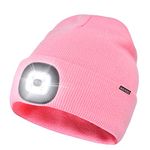 Unisex 4 LED Lighted Beanie Cap, USB Rechargeable Running Hat Super Bright Hands Free Headlight Torch Hat, Headlamp Hat for Running Hiking，Gifts for Dad Men Women Pink