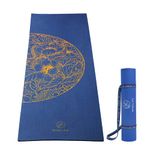 Wiselife Thermoplastic Elastomers Printed 6Mm Yoga Mat+Yoga Strap For Men,Women,Kids|Anti-Slip Extra Thick,Long&Wide Exercise Sports Mat For Workout,Fitness,Yoga,Gym,Home&Pilates (Navy Blue Mandala)