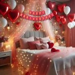 Hemito 30 Pc Tent Romantic Decoration Set– Anniversary Banner Heart Backdrop with Fairy LED Lights|Anniversary Decoration Items|first night decoration items for bedroom for Couples,Husband,Wife