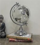 GLOBE DADDY Glass Globe with Silver World Map for Home Decor & Office Table/Kids Learning/Globe for Students/Gifting Item- Height 11 Inch