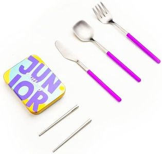 Outlery | Kids School Lunch Cutlery Set | Fun Utensils for Boys and Girls | Hygienic Stainless Steel - Durable and Easy to Clean | Includes Pocket-Sized Case | Purple