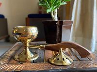 ServDharm Brass Dhoop Dani Incense Burner Loban Dani Aarti Brass Loban Dhoop Dani/Dhoop Dani Burner for Home Office Temple Puja(Round) 15.5 Cms Height