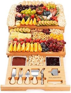 Maxboro Extra Large Bamboo Charcuterie Board, 3-Layer Pull-Out Cheese Trays