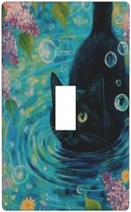 Black Cat In The Water Pattern Single Toggle Wall Plate Switch Decorative Panel Electrical Socket Plate Suitable For Bathroom Kitchen Living Room Bedroom