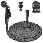 HOMOZE 100ft Garden Hose Pipe Expandable Garden Hose with 3/4", 1/2" Fittings, Anti-Leakage - Flexible Expanding Hose with 7 Function Spray Nozzle (100FT, Black)