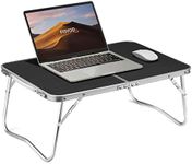 FISYOD Folding Laptop Table, Bed Table Lap Desk, Breakfast Tray Table, Portable Mini Picnic Study Reading Drawing Table, Folding in Half with Inner Storage Space (Dark Grey)