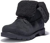 Timberland Women's Linden Woods Waterproof Fleece Fold-Down Fashion Boot, Black Nubuck, 7.5