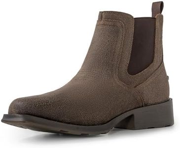 WINBIRD Cowboy Boots for Men Square Toe Western Chelsea Boots Slip on Ankle Boots Casual Mens Dress Shoes L001-LBR-PU-7.5