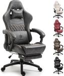 Dowinx Gaming Office, PC with Massage Lumbar Support, Vintage Style PU Leather High Back Adjustable Swivel Task Chair with Footrest (Light Grey)