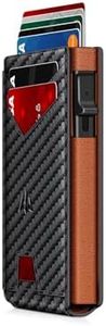 Ruiici Wallet for Men, Slim Minimalist Wallet with Money Clip&ID Window, RFID Blocking Pop-Up Credit Card Holder, Smart Auminum Mens Wallet Holds 9-13 Cards (Gift Box) (Carbon Fiber & Orange)