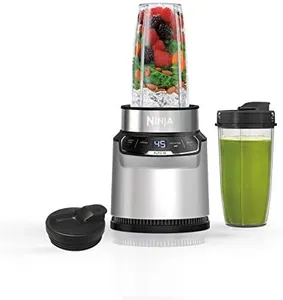 Ninja Blender, Nutri Pro, Personal Blender, For-Smoothies, Salsa, Shakes, and Frozen Drinks, Includes 2 Smoothie Cups, + Lids, Crushes Ice, Fruit, and Veggies, Single Serve Blender, Silver, BN401