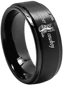 Her Cowboy/His Angel Black Stainless Steel Matching Couple Rings for Women Girls Men Boy Promise Wedding Thumb Middle Knuckle Finger Band Fashion Jewelry Romantic Eternity Engagement Anniversary Valentine's Day Gifts for Lover Boyfriend Girlfriend BFF, 7, Metal, new