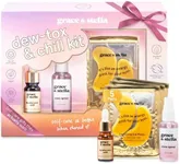 grace & stella Dew-Tox & Chill Gift Set for Women - Gifts for Her With Gold Eye Masks, Hyaluronic Acid Serum, & Rose Water Spray - Birthday Gifts for Women - Vegan Women Gift Set & Gift Basket