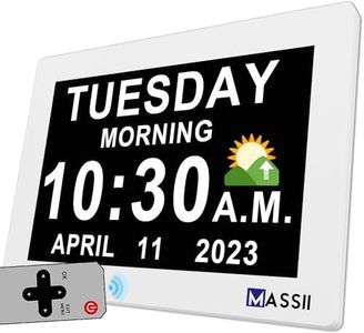 【2024 New】 Digital Clock with Date and Week for Seniors, 19 Alarms Custom Reminders, Non-Abbreviated Calendar Clock for Dementia, Auto DST, Auto Dimming, Loud Alarms, Memory Function,7" White