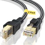 Cat 8 Ethernet Cable 6FT 2Pack, BUSOHE 40Gbps 2000Mhz High Speed Braided Network Internet Cable with Gold Plated RJ45 Connector, Heavy Duty Patch Cord LAN Cable S/FTP Indoor for Router/Gaming/PC