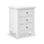 Cornish White Painted Bedside Cabinet Table | Roseland Furniture Small Contemporary Solid Wooden 3 Chest of Drawer Nightstand Unit for Bedroom or Bathroom | Fully Assembled