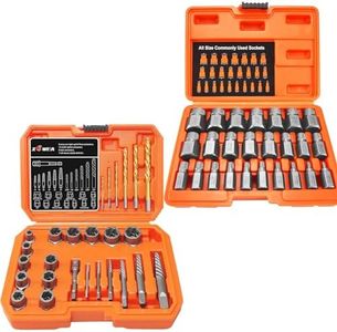 XEWEA 25Pcs Screw Extractor Set + 26PCS Screw & Bolt Extractor Set with Left Hand Drill Bit Kit【with Hex Adapter】, Easy Out Tools for for Damaged,Frozen,Rusted Bolts, Nuts & Screw