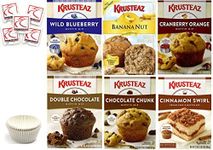 Krusteaz Muffin Mix Variety Pack + Baking Liner. Flavors: Cranberry Orange; Blueberry; Double Chocolate Chip; Chocolate Chip; Almond Poppy Seed: Banana Nut - Bundle of 6 Muffin Mix