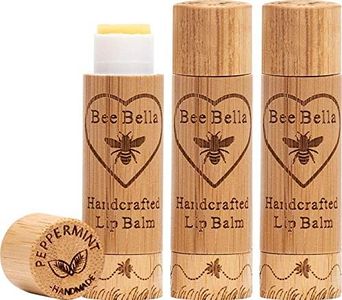 Bee Bella Peppermint Lip Balm, Moisturizing Lip Care, 100% Natural, Beeswax with Vitamin E & Peppermint Oil (3 Pack), Handmade in the USA